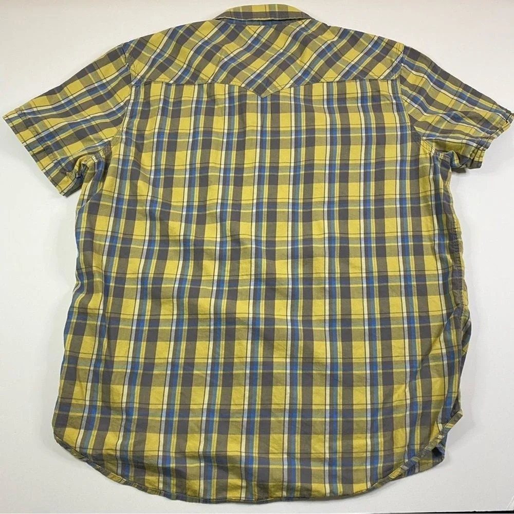 True Religion Western Pearl Snap Shirt Men's 3XL Short Sleeve Plaid‎ Cowboy
